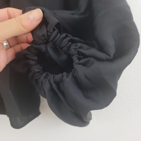 Free People Elouise Black Satin Long Sleeve Blouse Oversized Boho V-Neck Top XS - Picture 5 of 13